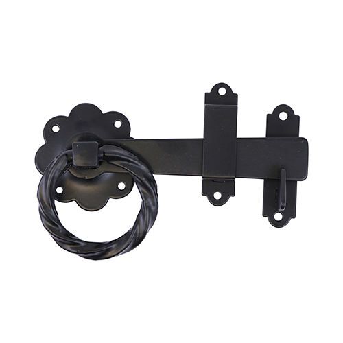 6" Twisted Ring Gate Latch Black